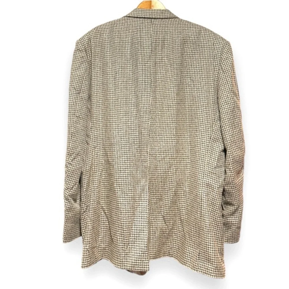 Vintage 80s Andhurst Tan Beige Houndstooth Wool Blend Sport Coat Mens Size 46L